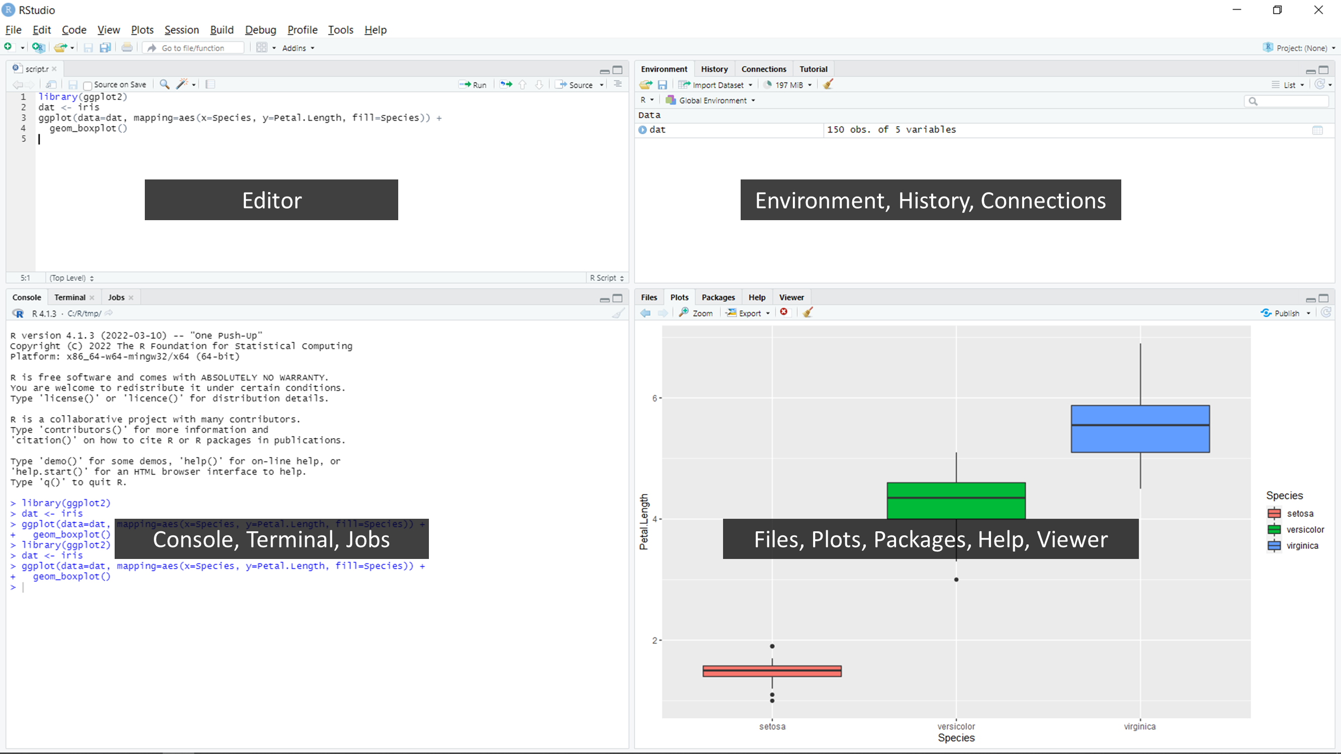 RStudio's panel layout